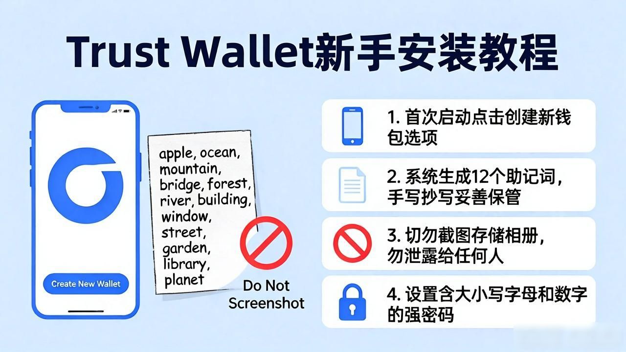 新手指南：从下载到安装，如何快速设置Trust Wallet以保护资产！_Trust Wallet安装设置详细步骤 新人加密钱包安装教程 去中心化钱包助记词保管方法